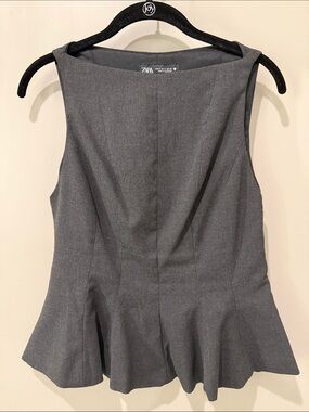 ZARA Charcoal Gray Sleeveless Peplum Top